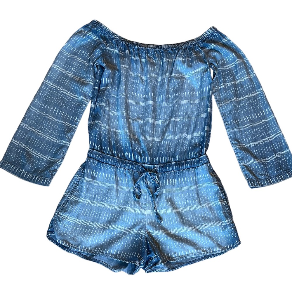 Cloth & Stone Anthropologie Off The Shoulder Denim Chambray Romper Women… - Picture 5 of 15